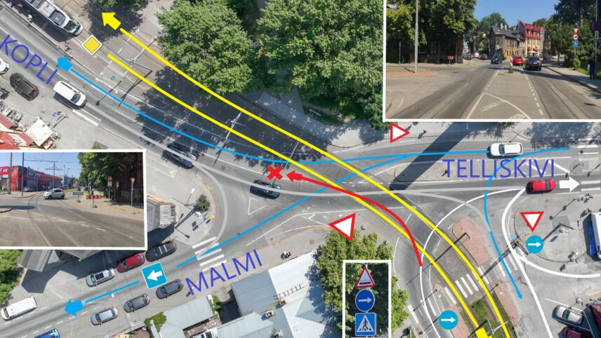 Politsei selgitab, kuidas liigelda keerulisel Telliskivi-Kopli-Malmi tänava ristmikul Tallinnas.