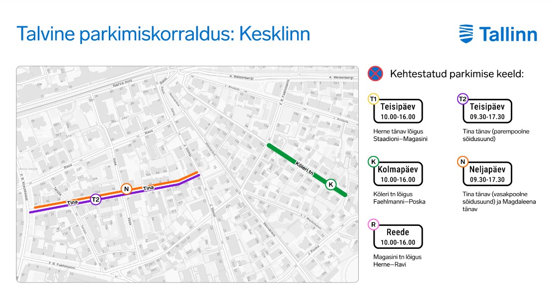 Tallinn laiendab talvist parkimiskorraldust ligi 30 tänavale. Vaata, millised need on